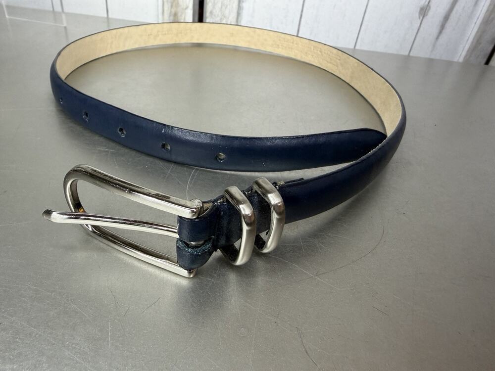 Vintage Skinny Blue Leather Belt Womens Classic Size Small